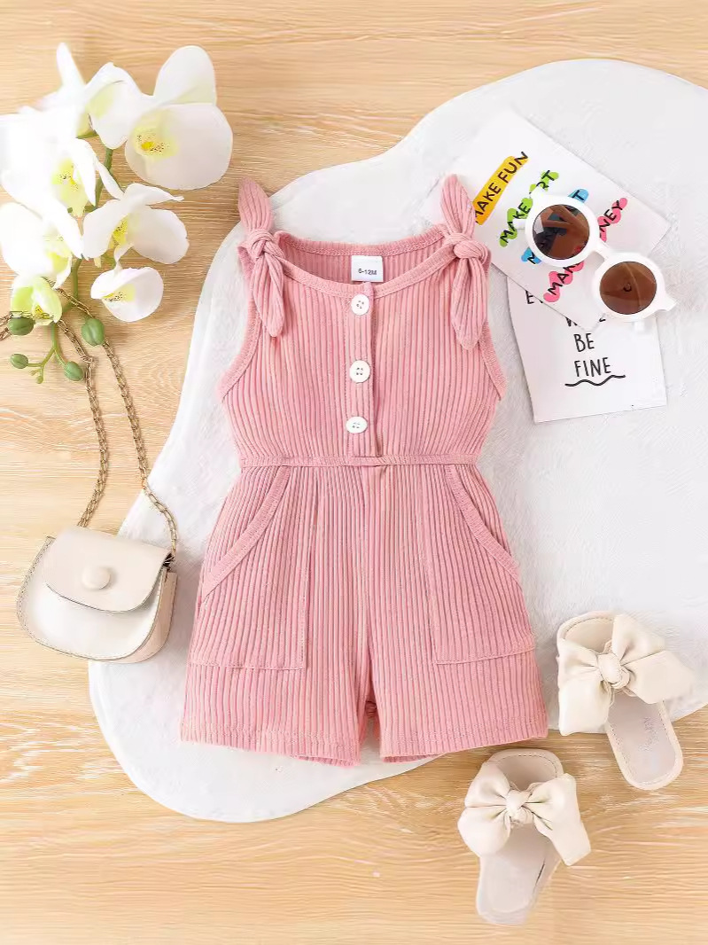 2026 comercio exterior ropa infantil de verano niñas arco de arco para niños monjes de mujer tesoro mono mono mono mono casuales moda image 5