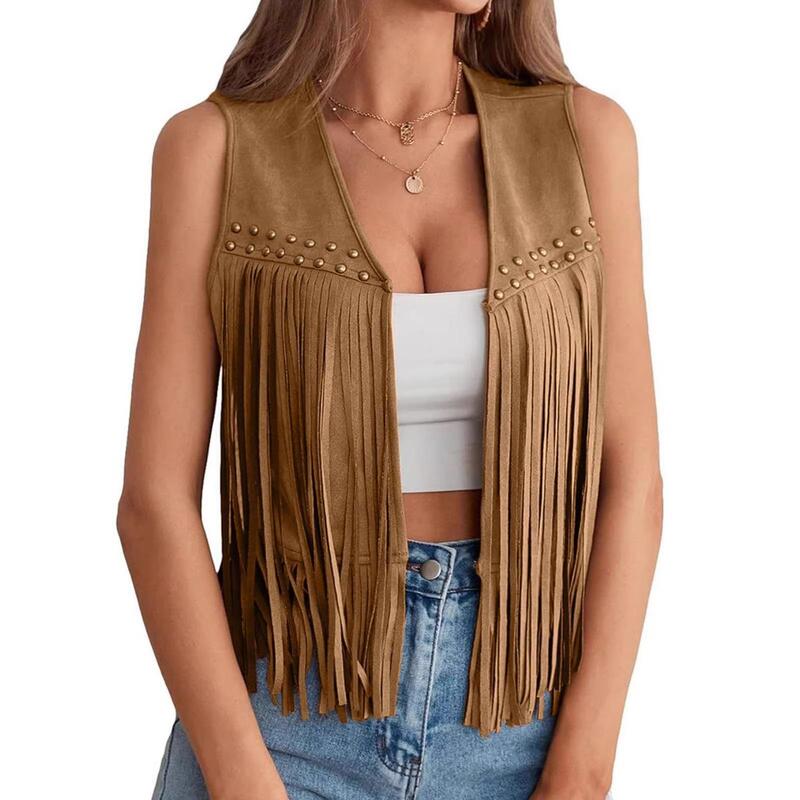 Cross-Border 2026 New European and American Style Faux Suede Tassel Studded Sleeveless Hippie Jacket Vest Cross-Border 2026 New European and American Style Faux Suede Tassel Studded Sleeveless Hippie Jacket Vest