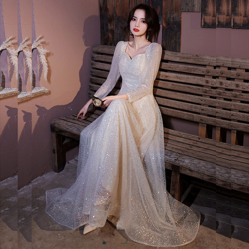 Banquet Evening Dress 2026 New Style, Elegant and Super Shiny Sequin Dress, Host Evening Dress, Annual Meeting Dress