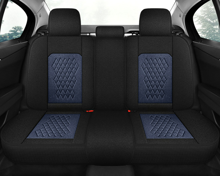 L5U Fully Enclosed Breathable Seat Cushion Cover Linen Fabric Car Seat Cover Full Set for Five Seats in the Car All-Season Car Seat Cushion