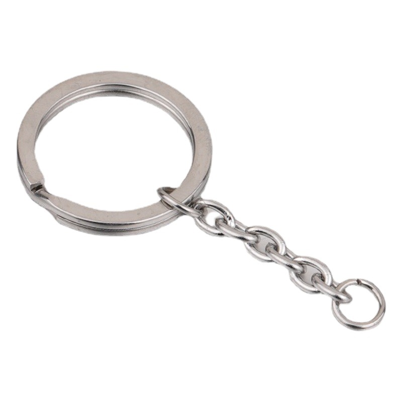 25mmステンレスキーホルダーチェーン付きキーホルダーdiy鏡面研磨フラットリングと延長チェーンキーリング