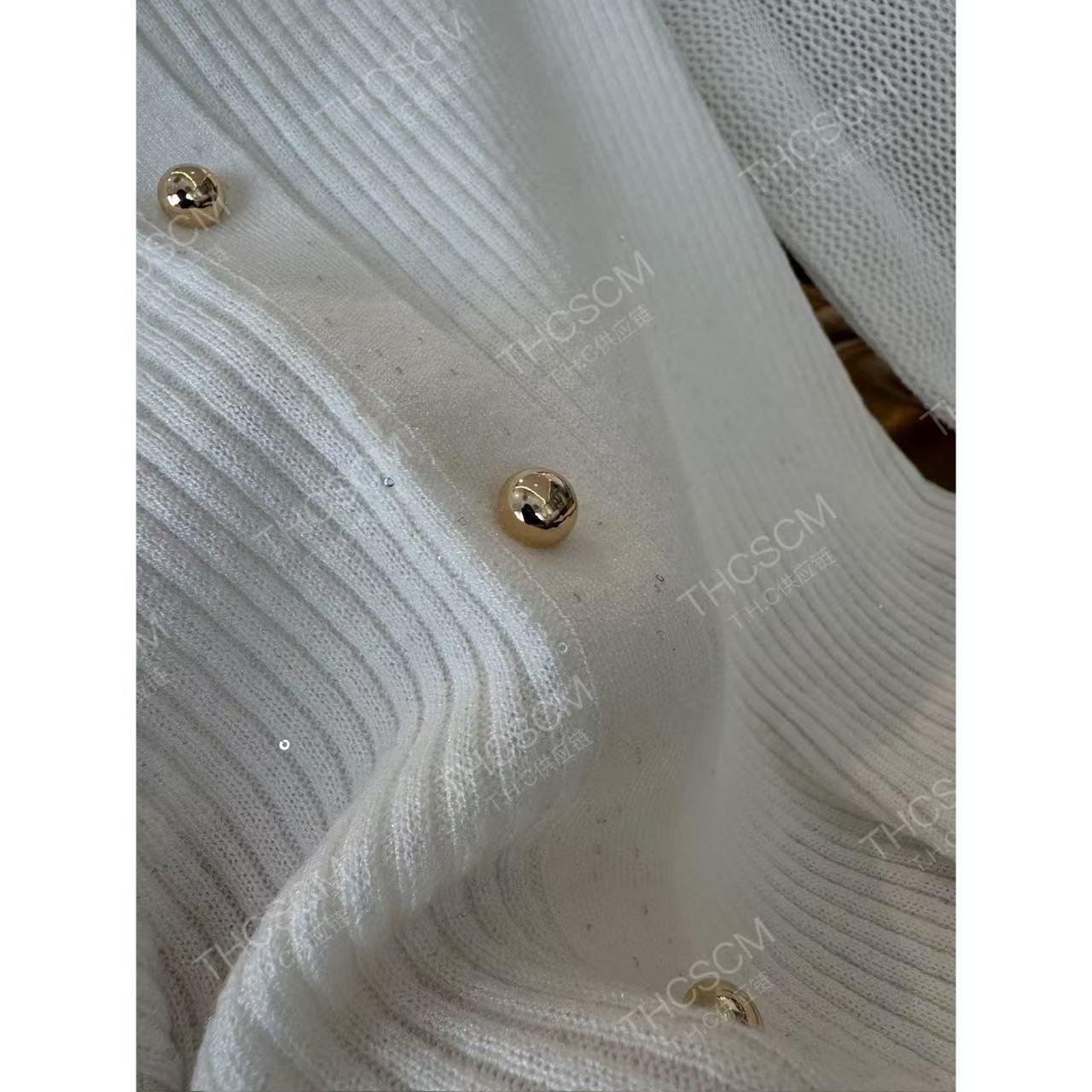 25秋冬 フレンチライトラグジュアリー IR肌触りシルクウールスパンコール糸Vネックスリム長袖ニットカーディガン