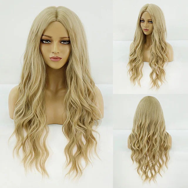 Perruque synthétique neuve avec ondulation d'eau fendue et grande vague bouclée perruque de cheveux colorée et facile à assortir_voghion.com