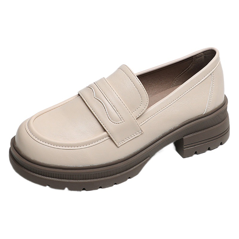 Thick-Soled Loafers for Women 2026 New Spring Retro Leather Shoes Melard Slip-On Chunky Heel Soft-Soled Single Shoes for Women