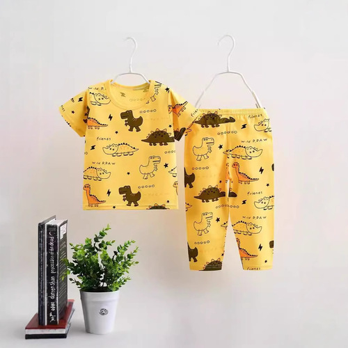 Children's home clothing 2025 summer new Korean version cartoon cute boys and girls short-sleeved trousers home suit wholesale