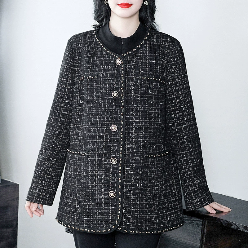 Осенние и зимние новые легкие роскошные хлопчатобумажные камвольные шерсти большой размер толстый MM высокого класса маленький ароматизированный пиджак для мамы среднего возраста