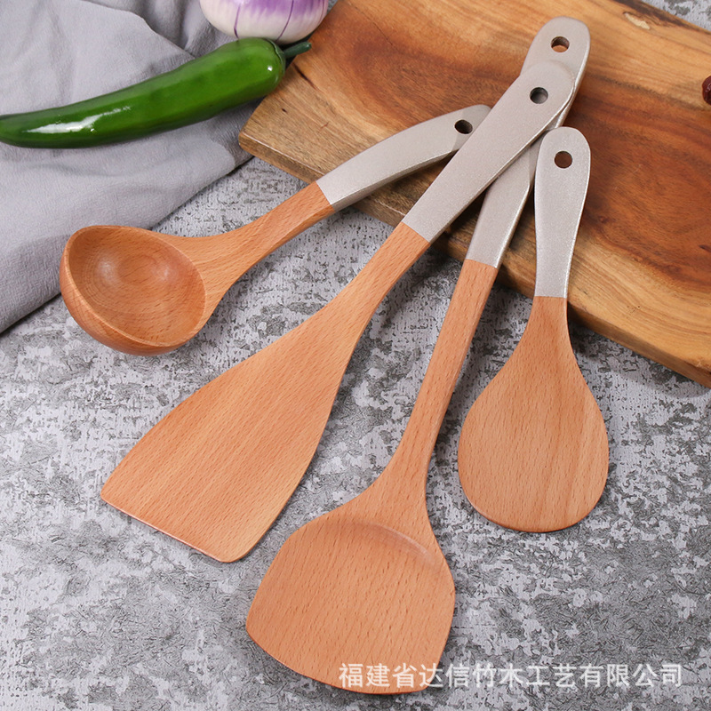 Espátula de madera olla antiadherente espátula especial de madera mango largo pala de cocina al por mayor hogar de madera utensilios de cocina traje letras generación