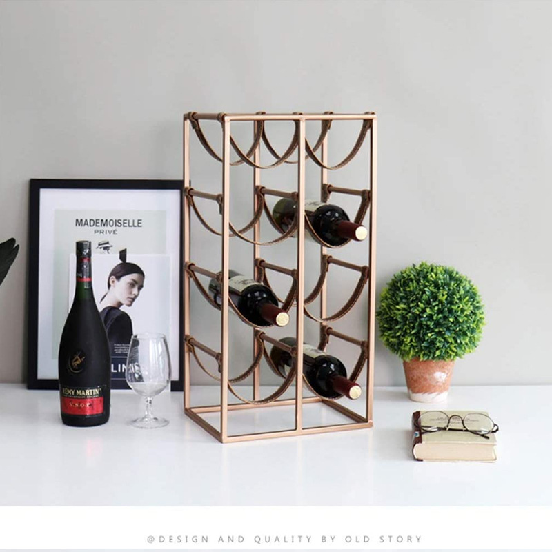 Hogar cocina drinkware hierro creativo estante del vino tira de cuero estante del vino del hogar estante de exhibición con la tira fabricante