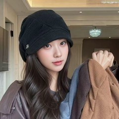 韩版褶皱美拉德堆堆帽子女秋冬季新款百搭显脸小针织帽休闲保暖帽