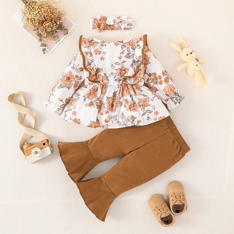 Blumen Set Für Mädchen Mit Oberteil Hose Und Kopftuch 3-teilig_voghion.com