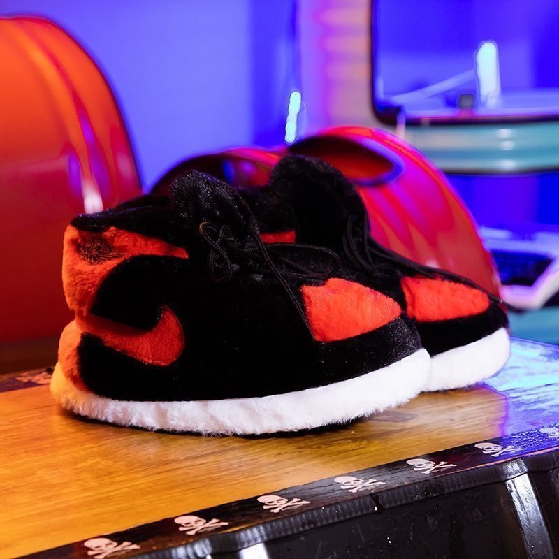 Invierno parodia aj cono coco zapatillas de algodón divertido interior pareja casero zapatos de felpa cálido rojo neto zapatos de algodón grande mujer