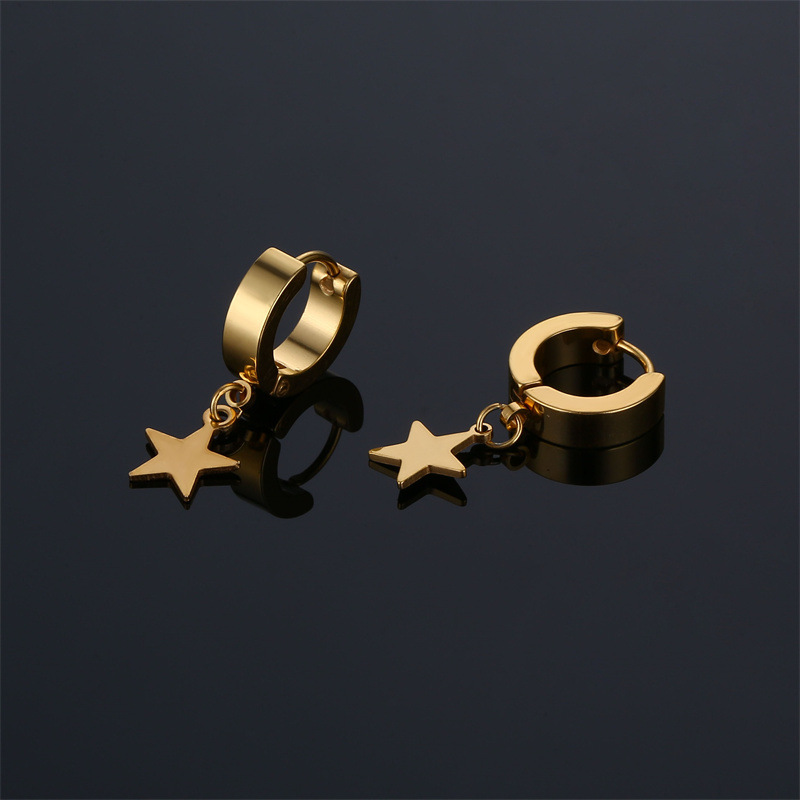 1 Piece Simple Style Pentagram Stainless Steel Plating Drop Earrings display picture 2