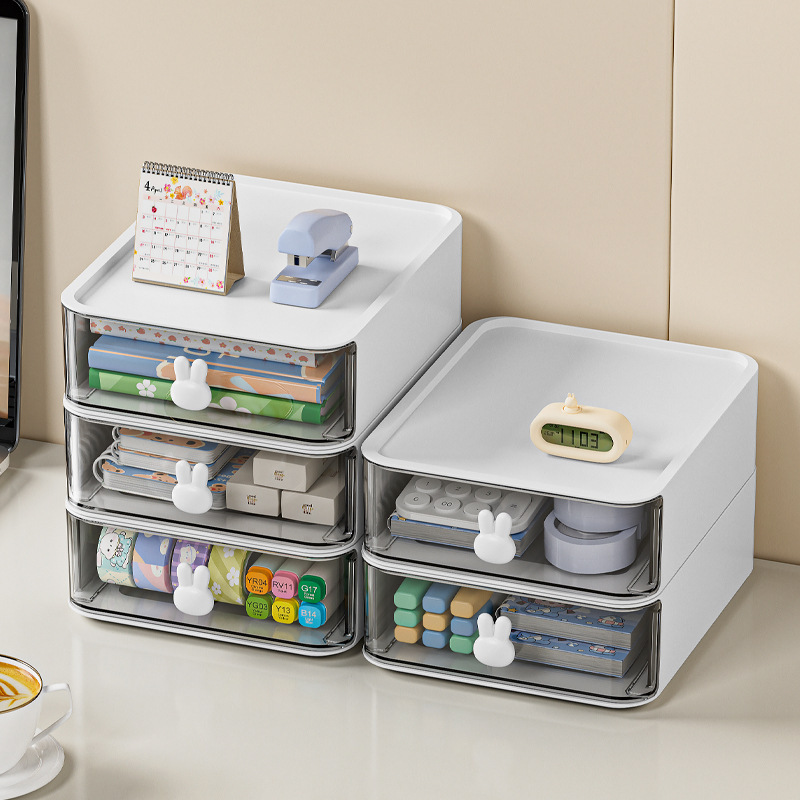 Caja de almacenamiento multi-cámara simple combinada superpuesta Caja de orden de papelería de escritorio Caja de almacenamiento dividida de cuadrícula para dormitorios de estudiantes