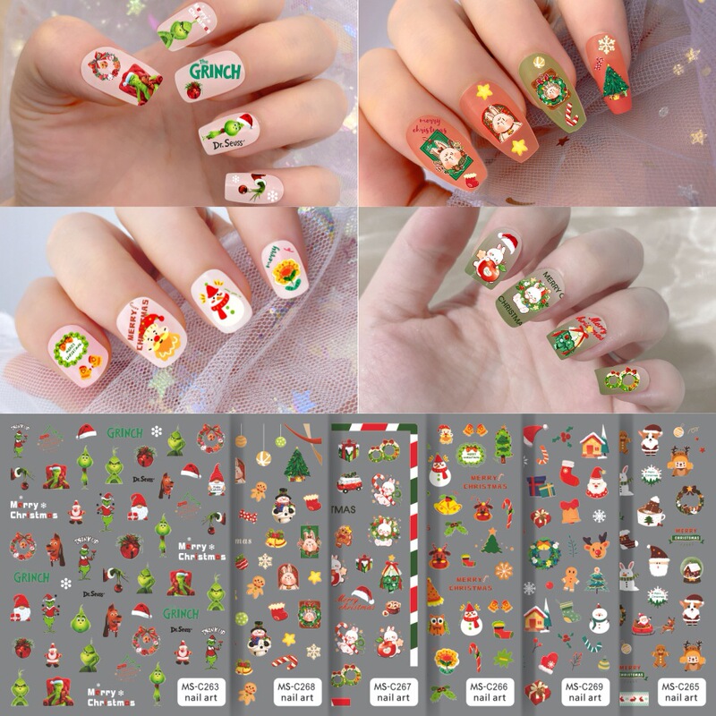 2024 Amazon Foreign Trade New Christmas Gingerbread Man Christmas Tree Grinch Nail Art Sticker Nail Decal