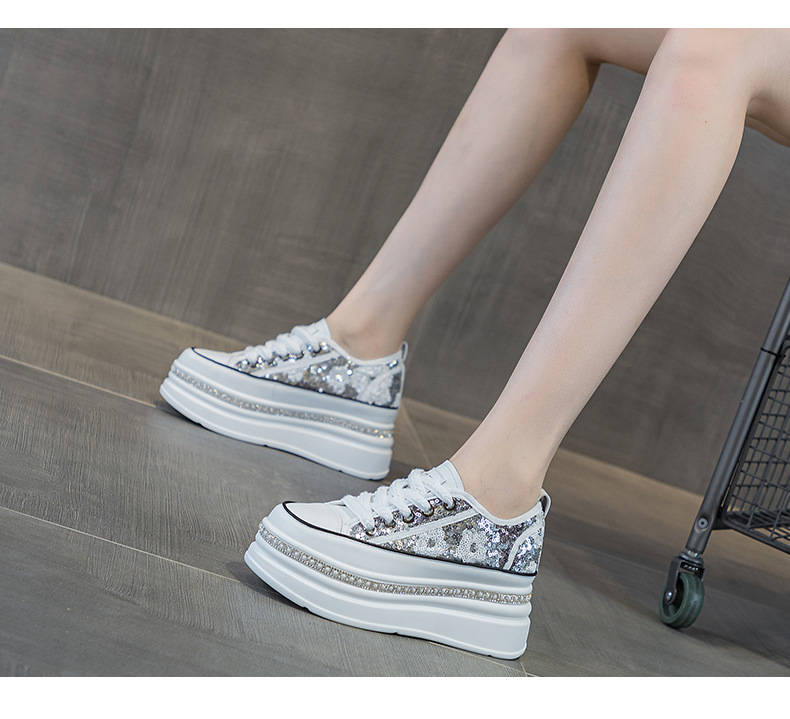 Giày sneaker nữ đế dày tăng chiều cao đính sequin phong cách tân Trung Hoa — M2577 tím đen, M2577 màu bạc, M2577 màu hồng chi tiết 11