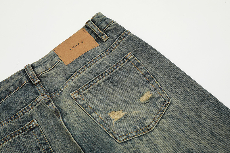 Unisex American Retro Cleanfit Washed Flared Ripped Jeans Straight Leg Slim Fit Street Style Wide Leg Pants_mkmklike.com