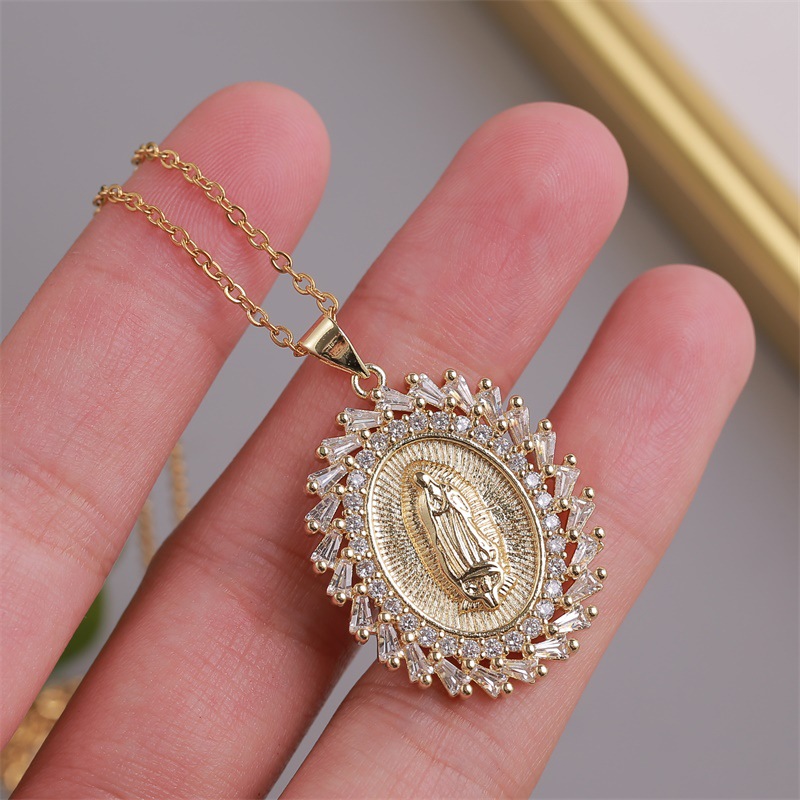 Virgin Mary pendant copper inlaid zirconium necklace wholesale nihaojewelry