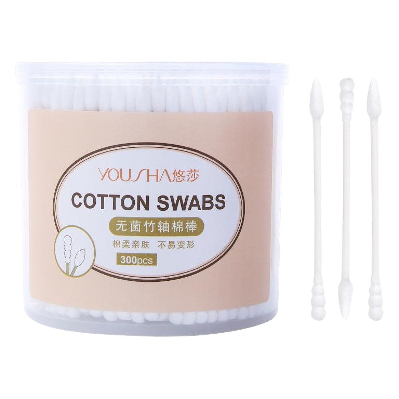 Yousha 300 hisopos de algodón de doble cabeza hisopos de algodón desechables bola de algodón puntiaguda cabeza espiral en caja maquillaje hisopos de algodón YG010