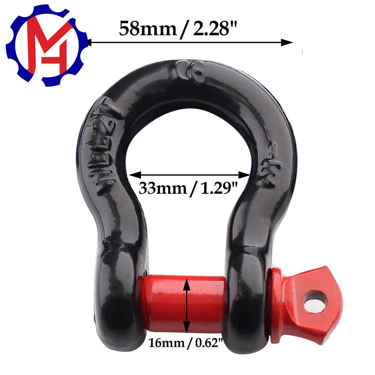 山东厂家供应高强度拖车钩美式模锻弓形卸扣1/2起重挂钩表面喷塑