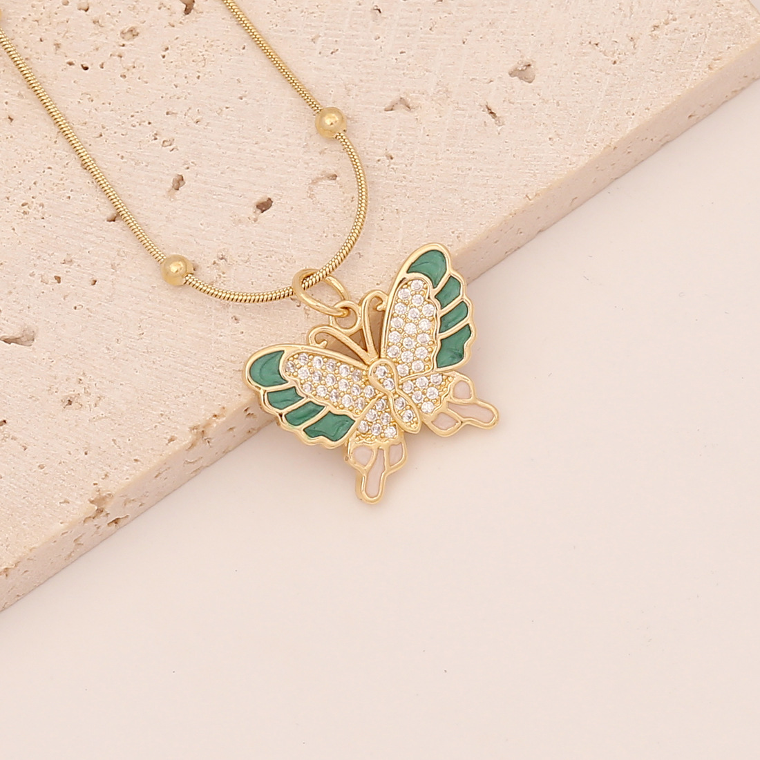 Dripping Oil Full Zirconium Butterfly Pendant Necklacepicture3