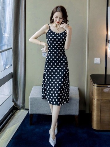 2025 Summer Dress for Women Vintage Polka Dot Sexy Elegant Knee-Length Medium-Length Dress Neckless Tank Top Dress
