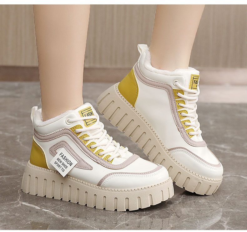 YB9030 neue 2024 Herbst und Winter High Top Schwamm Kuchen Farbe blockiert Frauen mit Plüsch dicken Sohlen Baumwolle Schuhe für_voghion.com