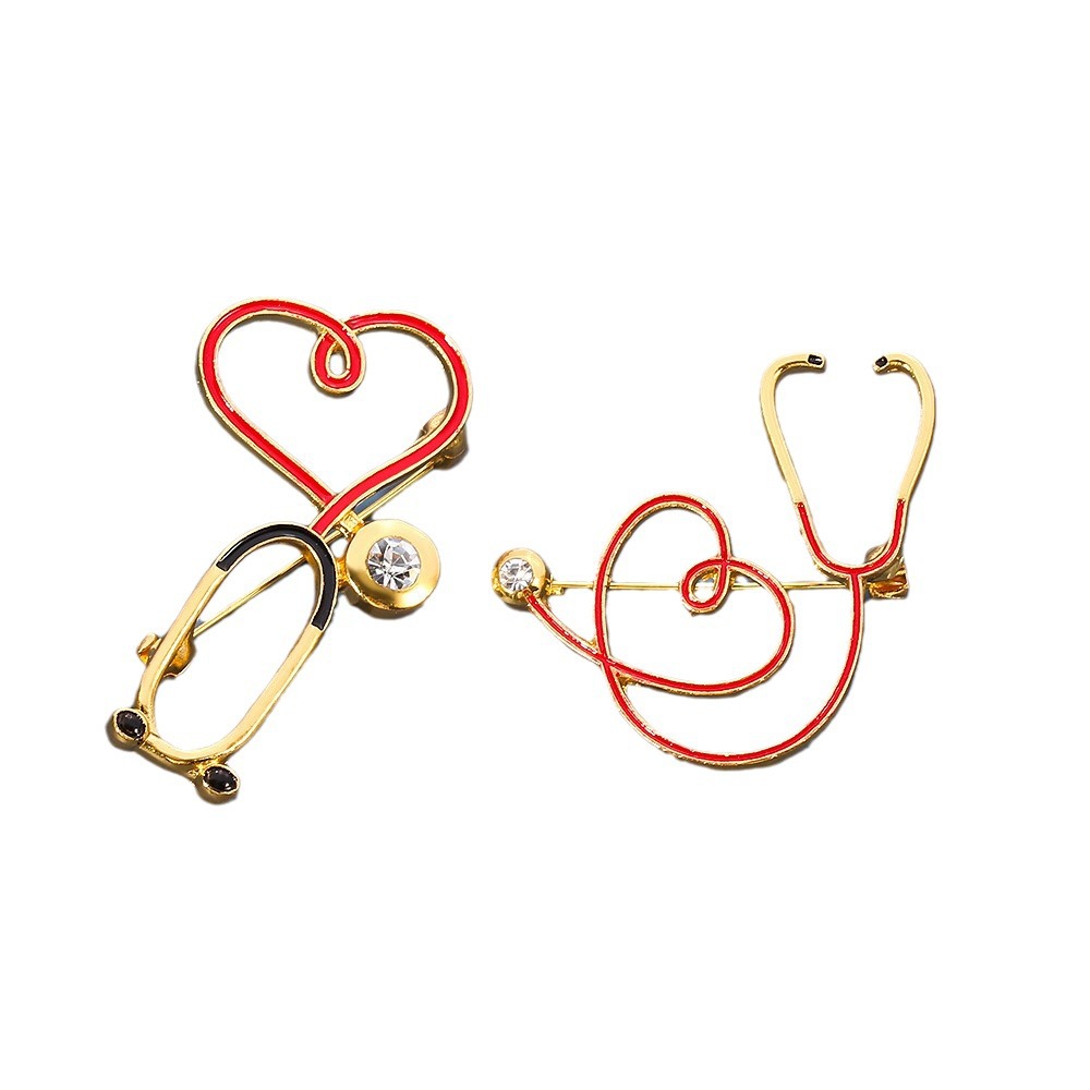 Europeo y americano joyería serie médica metal esmalte broche estetoscopio ECG masculino y femenino doctor enfermera insignia