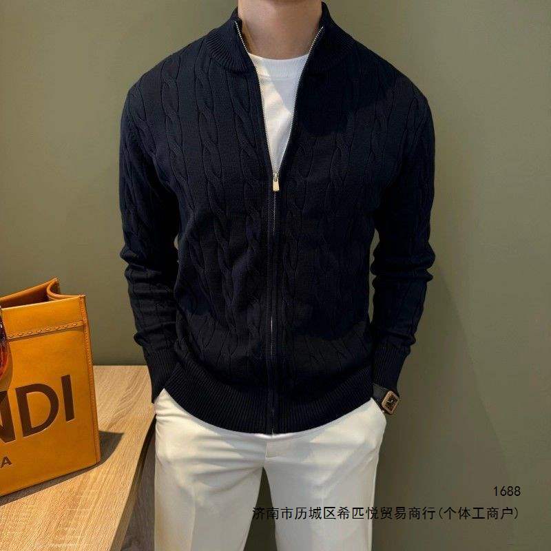 Men's Mercerized Cotton Half-Zip Cable Knit Thickened New Autumn and Winter Wool Sweater Loose Warm Knit Cardigan Sweater