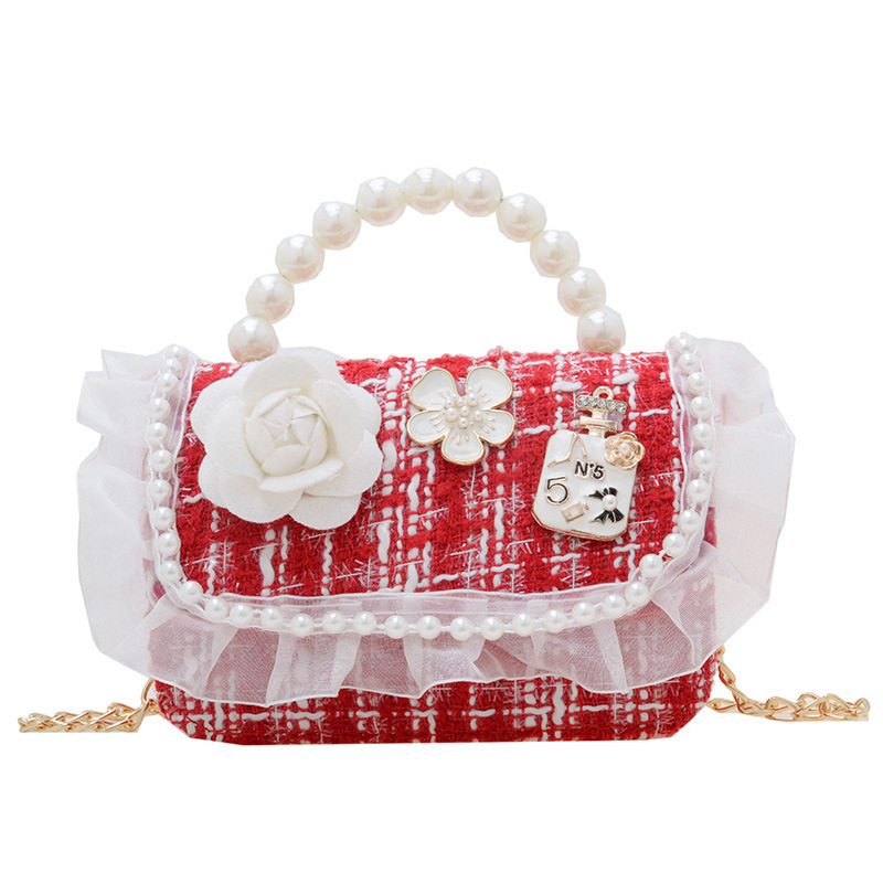 Bolsa de Año Nuevo, bolsas de Año Nuevo rojas de chicas, bolsas de accesorios de mano de perlas princesas