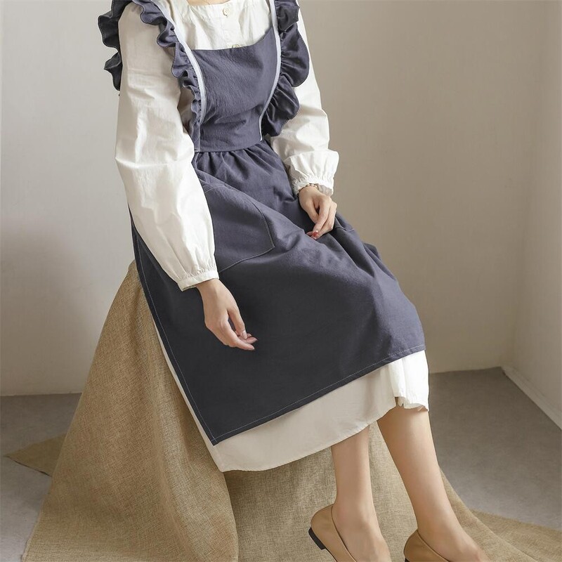 Pure Cotton Long Vest Apron Home Kitchen Garden Artistic Japanese Apron Studio Painting Nail Art Work Overalls
