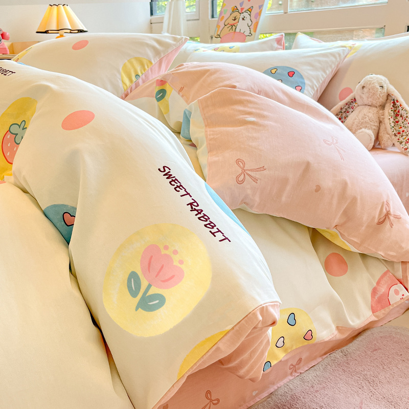 Cama de algodón cuatro piezas de sábanas de algodón cubierta dormitorio único pequeño fresco tres piezas de Nantong ropa de cama al por mayor