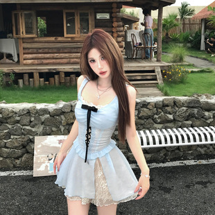 甜辣蕾絲設計感吊帶連衣裙女夏季收腰裙子