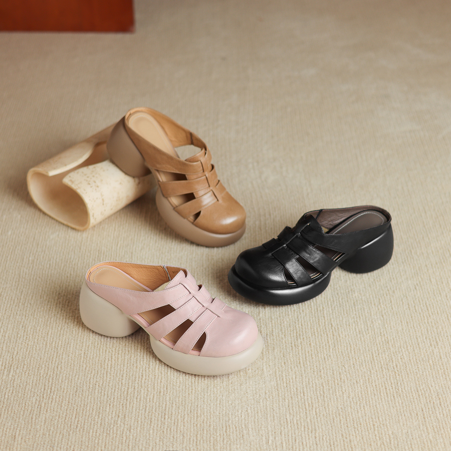 Sandal cao gót nữ mũi hở phong cách La Mã đế dày 6 cm — đen chi tiết 22