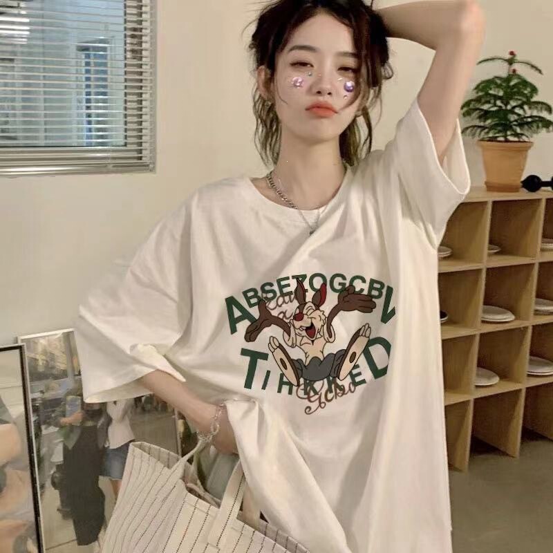 Pure Cotton Short-Sleeved T-Shirt for Women 2026 Summer New Style Hong Kong Style Chic Fashionable Versatile Loose Top Ins Pure Cotton Short-Sleeved T-Shirt for Women 2026 Summer New Style Hong Kong Style Chic Fashionable Versatile Loose Top Ins