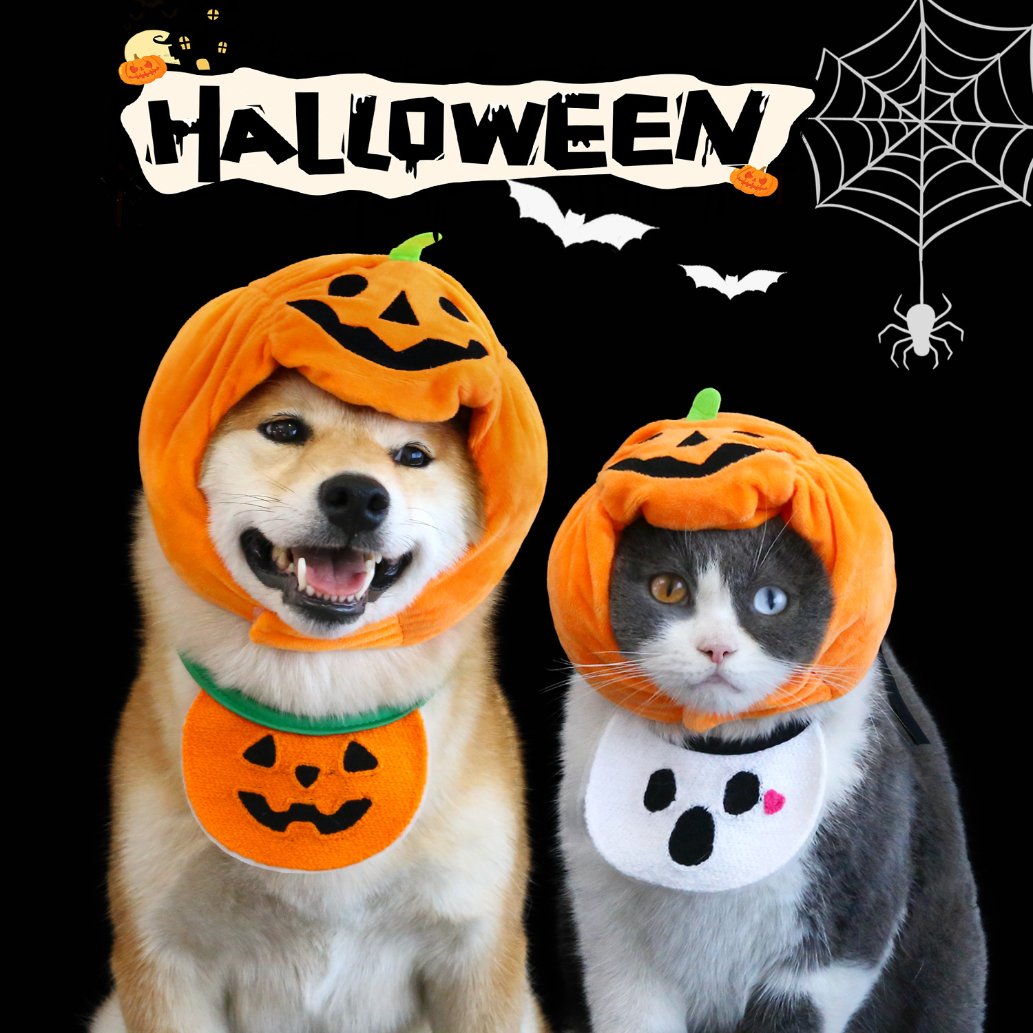 Mascota gato perro de Halloween calabaza sombrero fantasma del babero traje dibujos animados felpa tocados fotografía