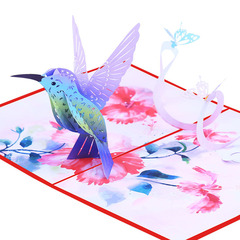 Creative color printing purple hummingbird butterfly three-dimensional paper carving hollow 3D greeting card handwritten birthday wishes bird festival card