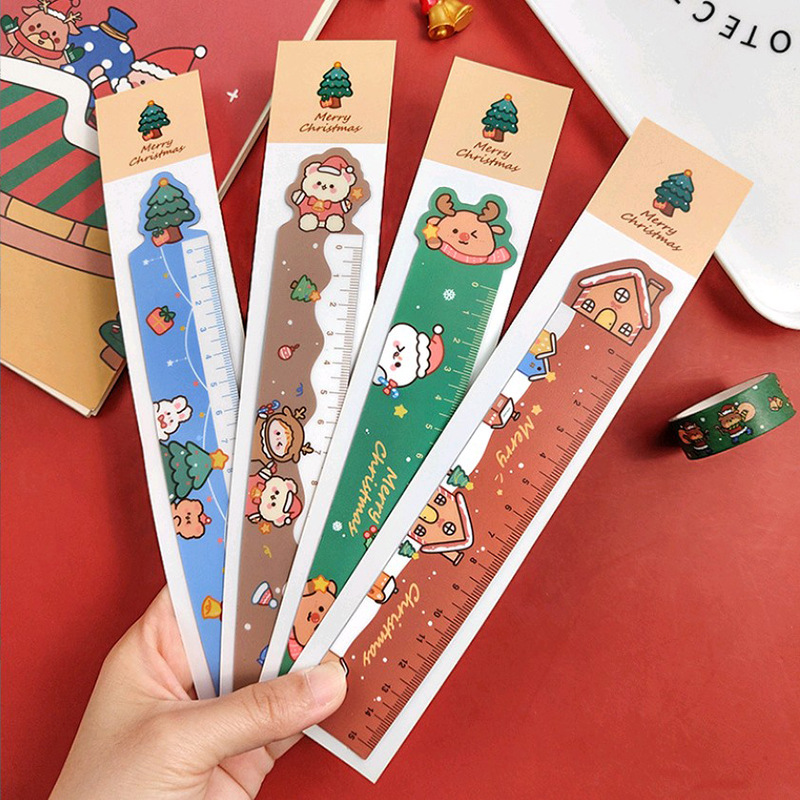15cm cartoon Christmas magnetic ruler cute reindeer soft ruler for primary school students drawing learning measuring ruler