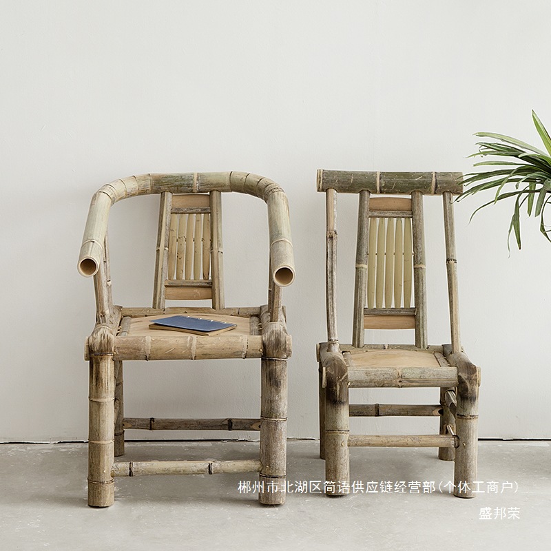 Fábrica directa silla de bambú silla de respaldo hecha a mano vieja silla de bambú tejido de caña silla casera pequeño taburete de bambú adulto bambú image 2