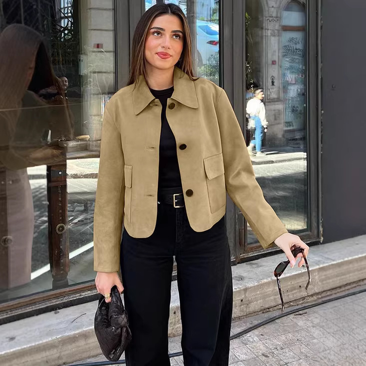 2025 New Autumn Korean Style Imitation Deerskin Velvet Jacket Women's Loose Slimming Look Short Long-Sleeved Jacket Top Trendy