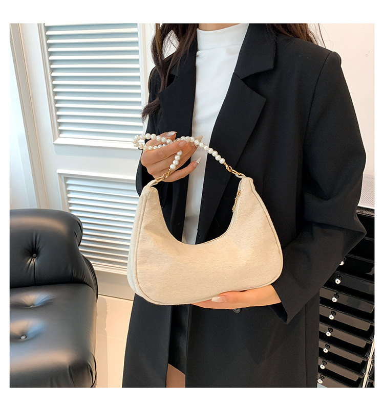 Women's Canvas Fruit Flower Elegant Pearls Dumpling Shape Zipper Underarm Bag display picture 4