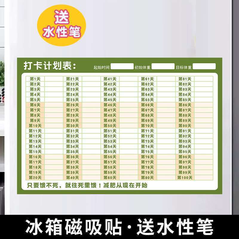 计划表减肥打卡记录表天天天天减肥墙贴磁吸批发|undefined