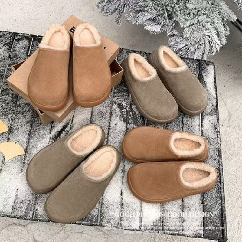 加绒毛毛鞋女包头厚底保暖棉拖鞋外穿冬季毛绒鞋一脚蹬软底勃肯鞋