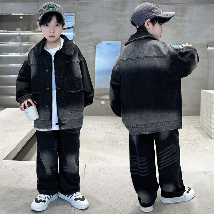 2026 Boys' Denim Suit Jacket New Style Children's Autumn Two-Piece Set for Older Kids, Fashionable, Stylish, and Cool Outfit