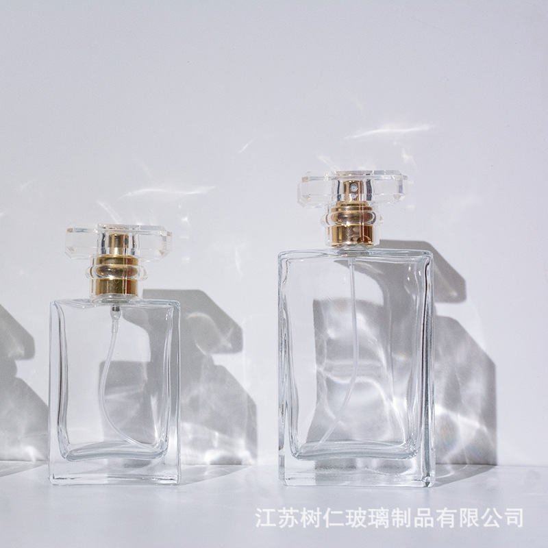Fábrica directa botella de perfume negro rectangular botella de embalaje transparente botella de perfume cuadrada plana botella vacía