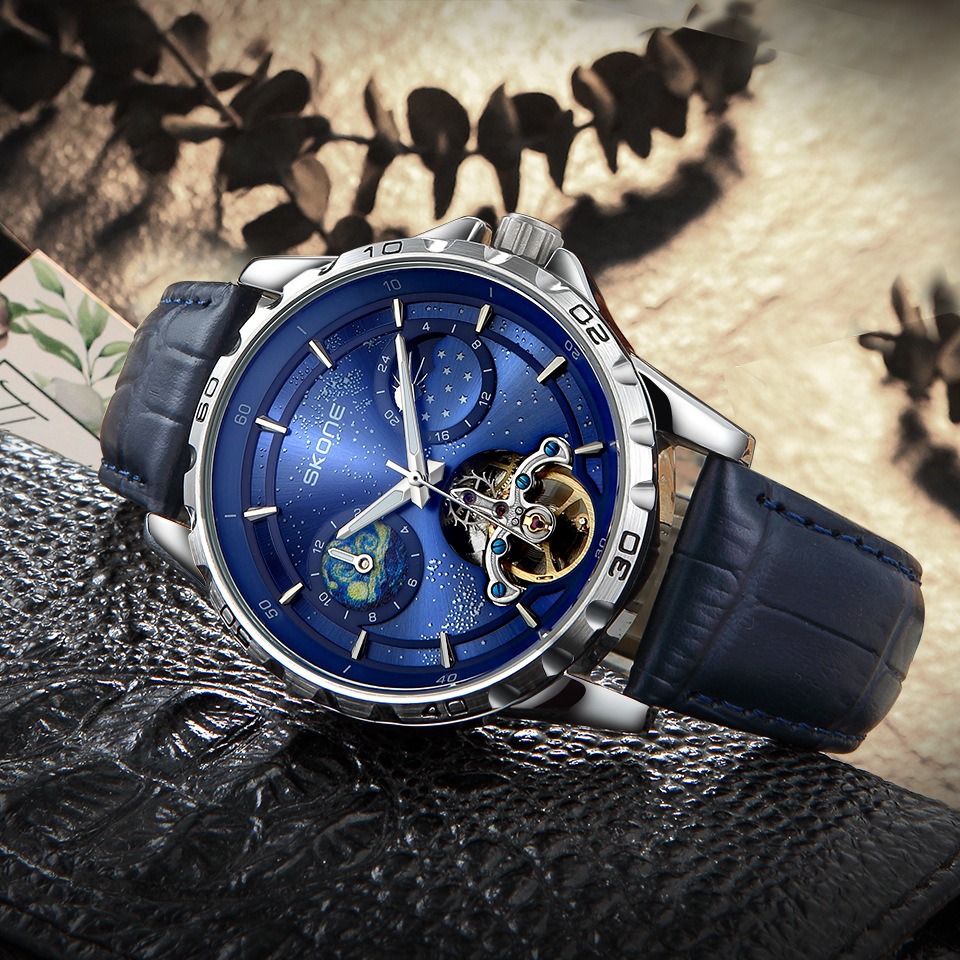 Star Sea Sun Moon Star reloj mecánico para hombre nuevo reloj de cuero para hombre casual de negocios serie Phantom