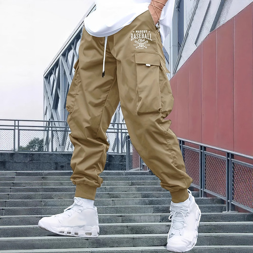 American streetwear printed cropped work pants for men, 2025 summer, thin and loose casual pants