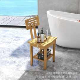 竹质带靠背淋浴凳小型带储物架淋浴凳防水防滑淋浴椅门厅休闲浴座