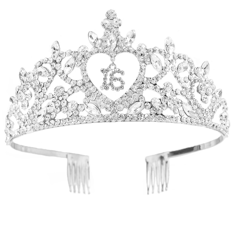 Corona de cumpleaños con diadema de pedrería, diseño de amor, para adolescentes de 15-16 años