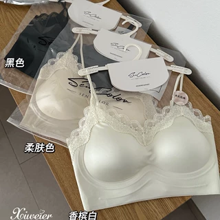 缎面露背法式蕾丝裹胸果冻条支撑聚拢无痕内衣舒适水光琉璃高级感