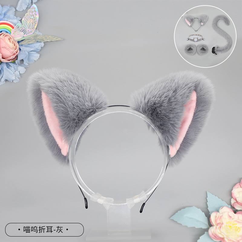 De una sola pieza hecha a mano de peluche Lolita diadema de oreja de gato KC accesorios para el cabello bestia oído tocado Fox oreja horquilla